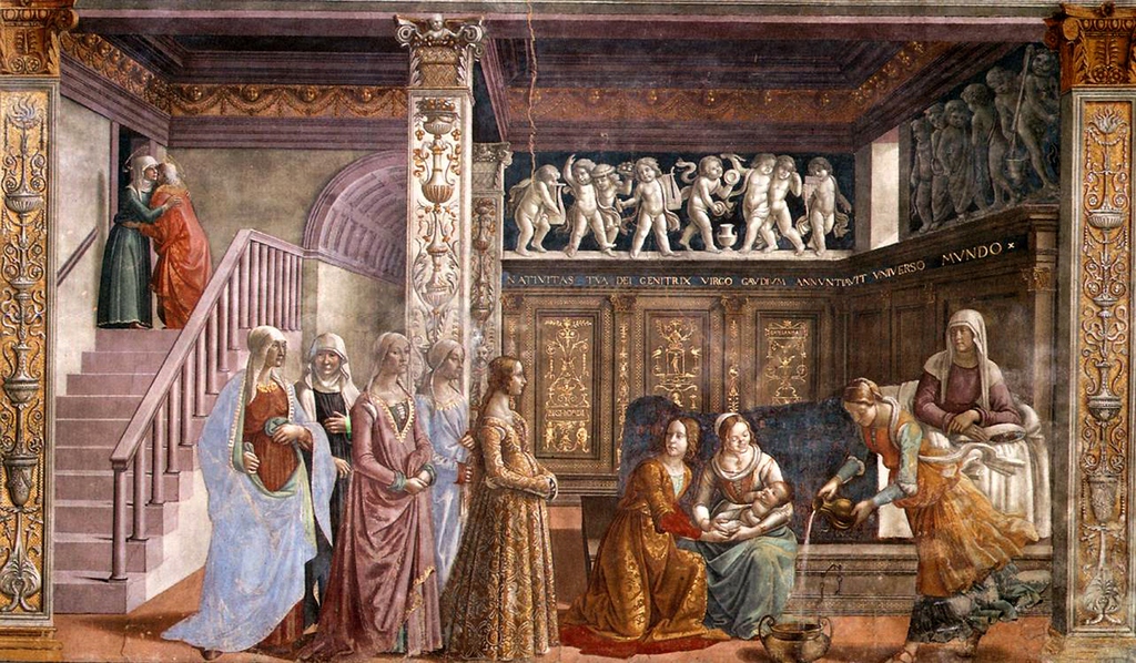Доменико Гирландајо (1449-1494): РОЂЕЊЕ БОГОРОДИЦЕ - фреска из цркве Санта Марија Новела у Фиренци
